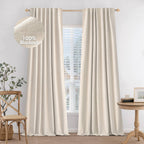 Miulee 100% Blackout Curtains 96 Inches Long Linen Curtains & Drapes For Bedroom Back Tab Room Darkening Full Black Out Window Curtain Panels Rod Pocket, Natural Beige, 2 Panels Set