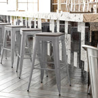 Flash Furniture Kai Commercial Grade Indoor-Outdoor Counter Height Stool - Silver Metal Frame - Gray Poly Resin Seat - 24&Quot; High - Backless