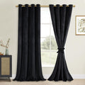 DWCN Black Blackout Velvet Curtains 84 inches with Tiebacks - Elegant Heavy Duty Thermal Insulated Energy Efficiency Grommet Win