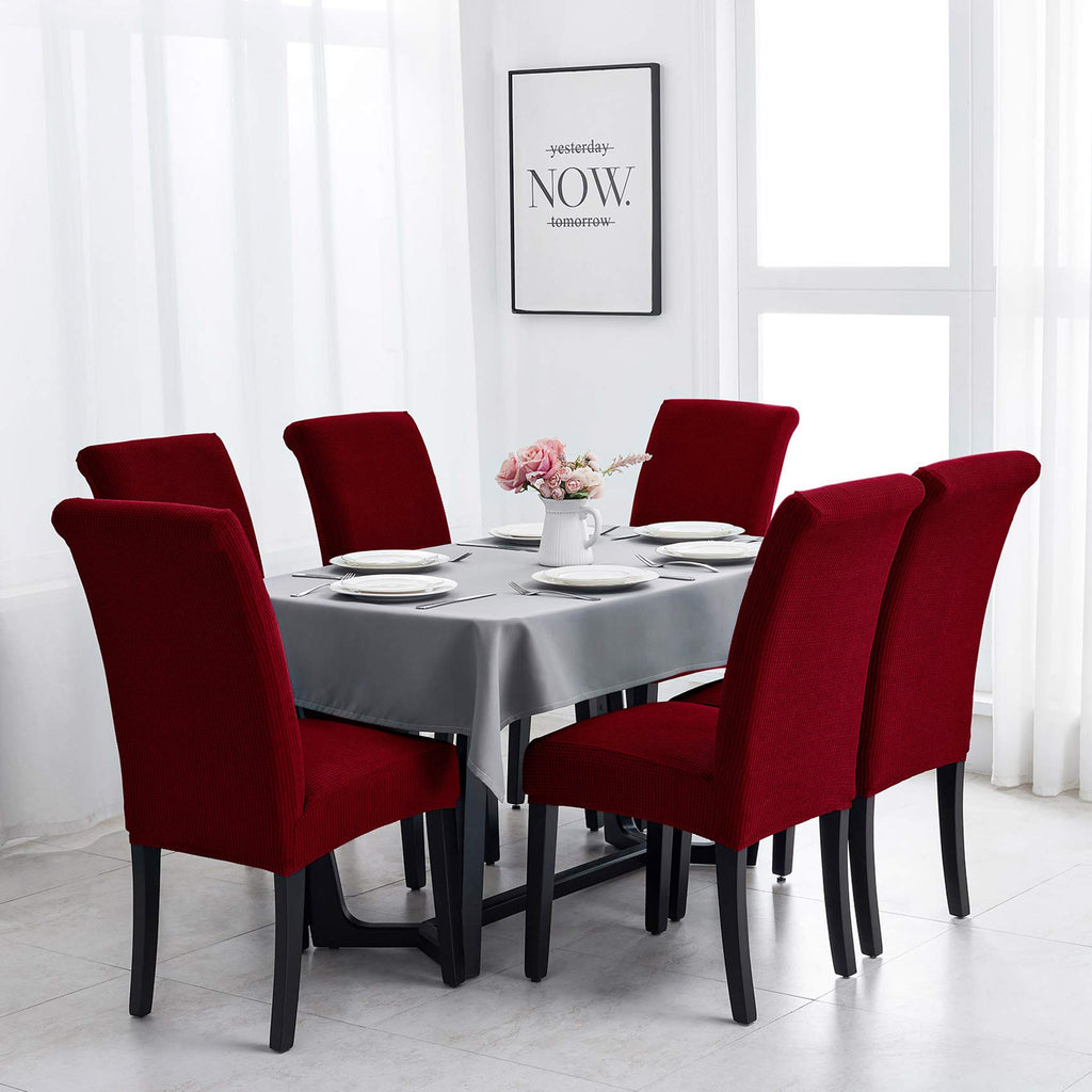 Joccun Chair Covers For Dining Room Set Of 4,Water Repellent Dining Chair Slipcovers Stretch Dining Room Chair Covers Seat Protector,Washable Parsons Chair Cover For Home,Banquet(Red Dahlia,4 Pack)
