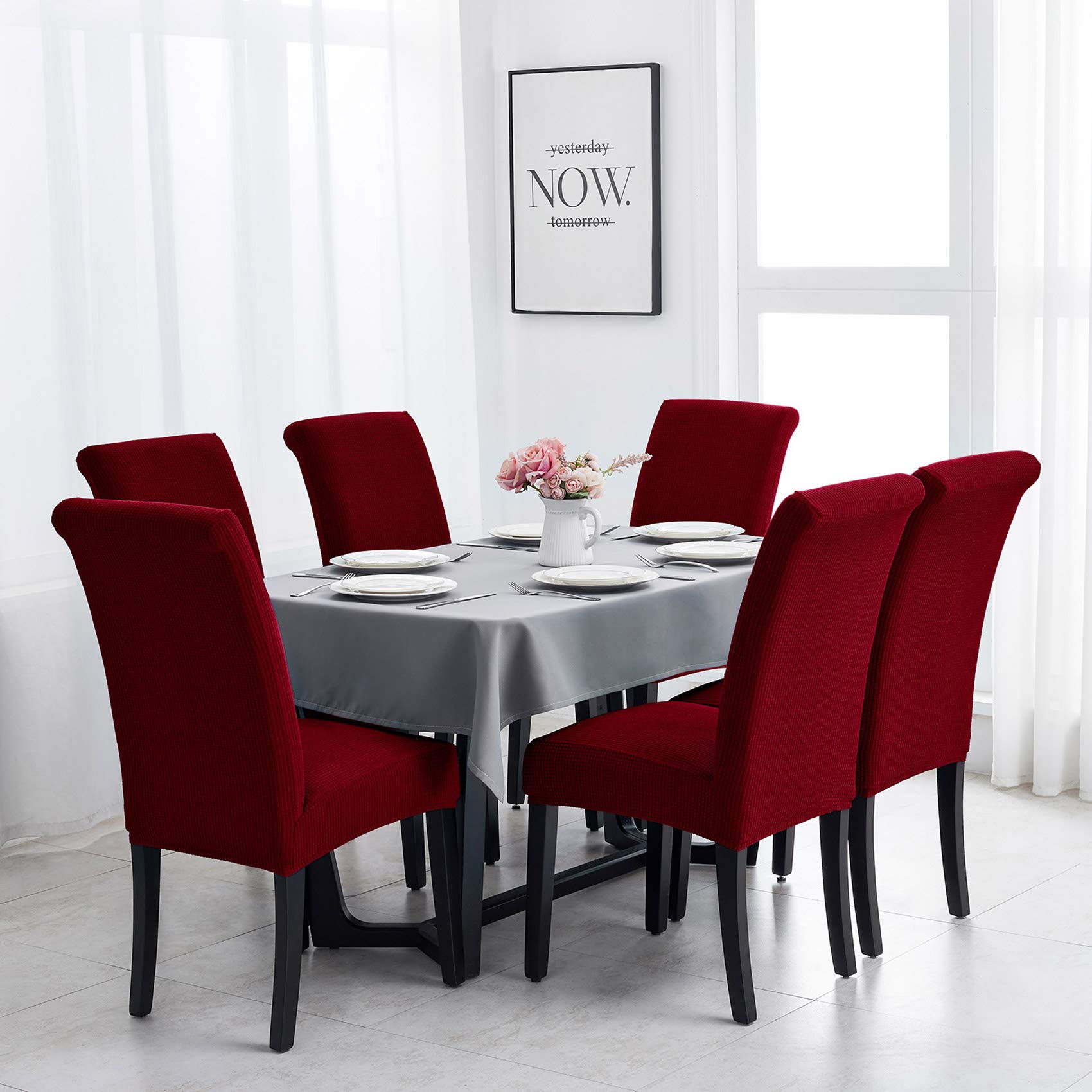Joccun Chair Covers For Dining Room Set Of 4,Water Repellent Dining Chair Slipcovers Stretch Dining Room Chair Covers Seat Protector,Washable Parsons Chair Cover For Home,Banquet(Red Dahlia,4 Pack)
