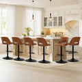 COLAMY Bar Stools Set of 6, Modern Swivel Bar Chairs, Adjustable PU Leather Upholstered Barstools Counter Height with Square Ope