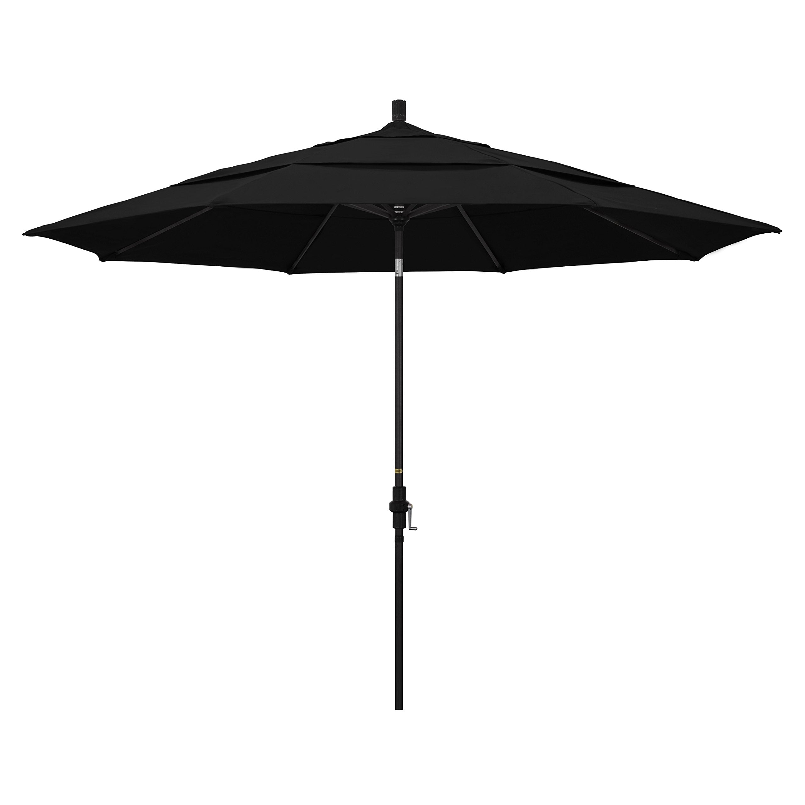 California Umbrella 11 Round Aluminum Market Umbrella, Crank Lift, Collar Tilt, Black Pole, Pacifica Black