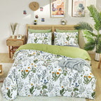 Clothknow Sage Green Comforter Set Twin Cotton Floral Botanical Bedding Sets White Green Flowers Bedding Comforter Soft 3Pcs Bed