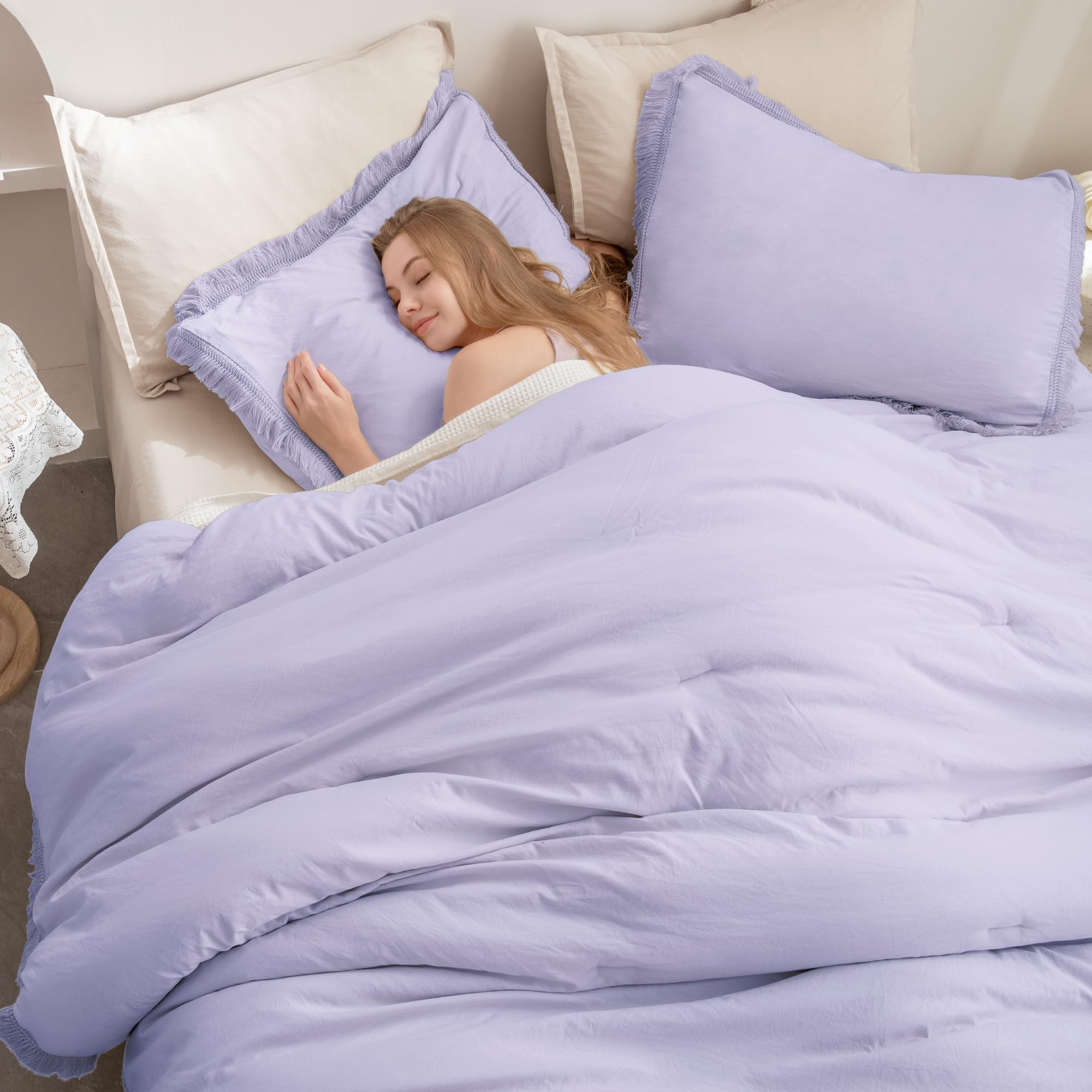 Andency Comforter King Size Bed Set Lavender, Purple 3 Pieces Boho Lightweight Winter Bedding Comforters & Sets, All Season Soft Tassel Bed Set (104X90In Comforter & 2 Pillowcases)