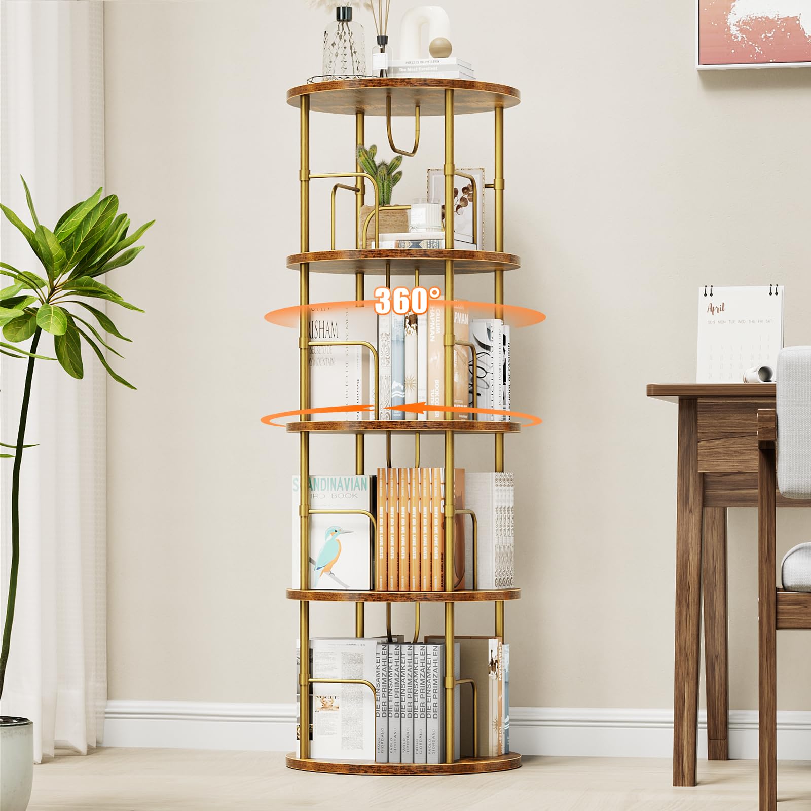 ALLSTAND Rotating Bookshelf, 4 Tier Spinning Bookshelf Tower, 360 Display Unique Round Bookcase, Floor Standing Corner Revolving