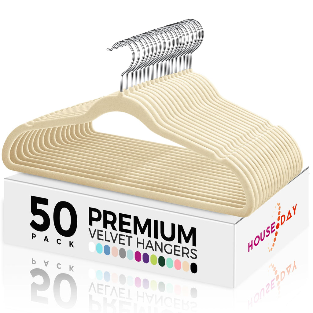 HOUSE DAY Premium Velvet Hangers 50 Pack, Non-Slip Flocked Felt Hangers, Sturdy Clothes Hangers Heavy Duty Coat Hangers & Suit H