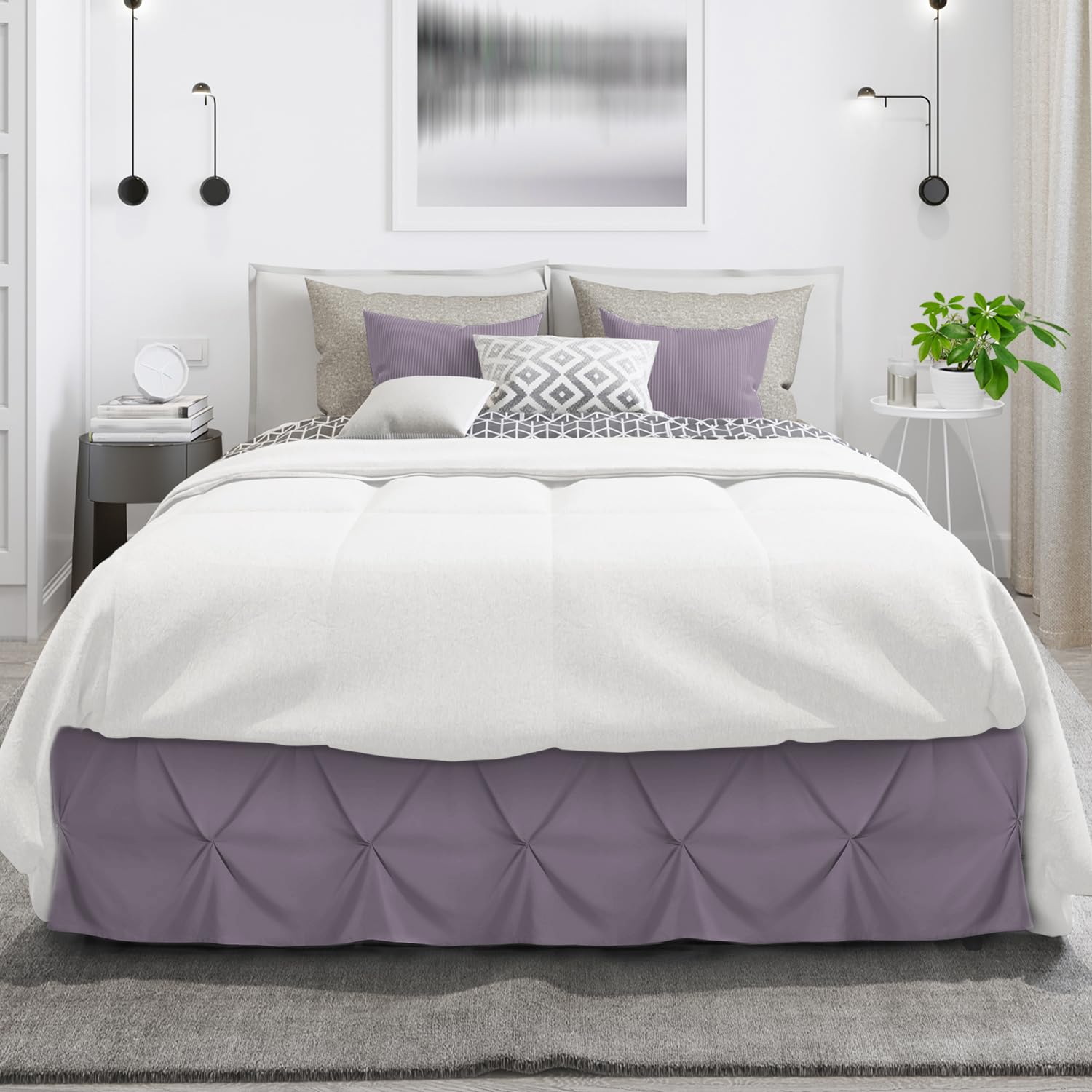 Nestl Grayish Purple Bed Skirt Cal King Size, Pinch Pleat Cal King Bed Skirt, 14' Inch Drop Cal King Bedskirt, Hotel Quality Bed Skirts, Microfiber Bedskirt For Cal King Bed, Grayish Purple Bed Skirt