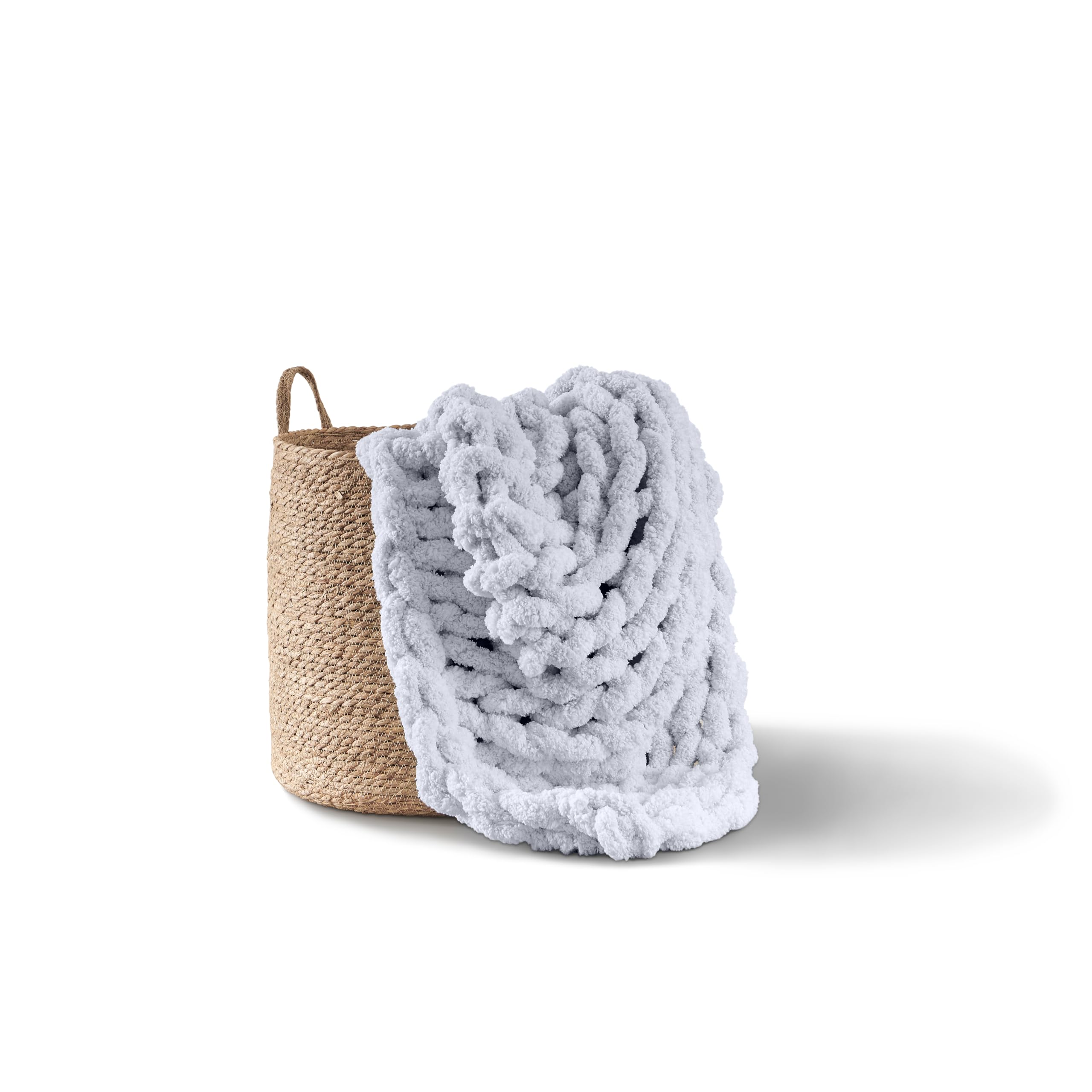 Adyrescia Chunky Knit Blanket Throw | 100% Hand Knit With Jumbo Chenille Yarn (30''X40'', Light Gray)