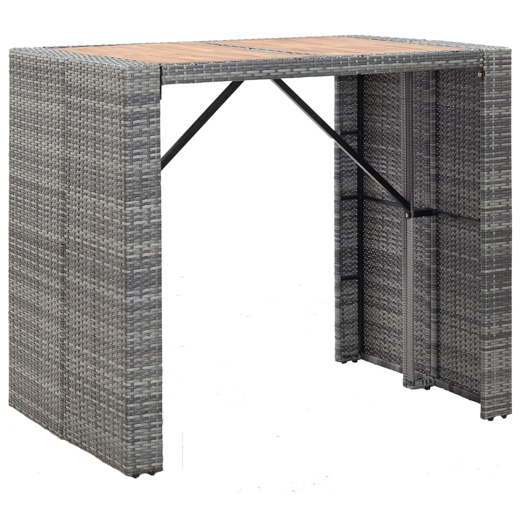vidaXL Patio Bar Set 5 Piece, Outdoor Bar Table Set with Wood Tabletop, Patio Furniture Set with Cushions, Dining Set for Garden, Rattan and Wood Gray