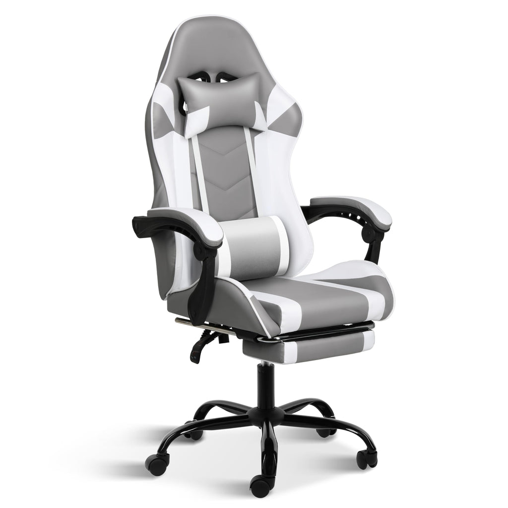 Yssoa White Gaming Chair With Footrest, Big And Tall Gamer Chair, Racing Style Adjustable Swivel Office Chair, Ergonomic Video Game Chairs With Headrest And Lumbar Support