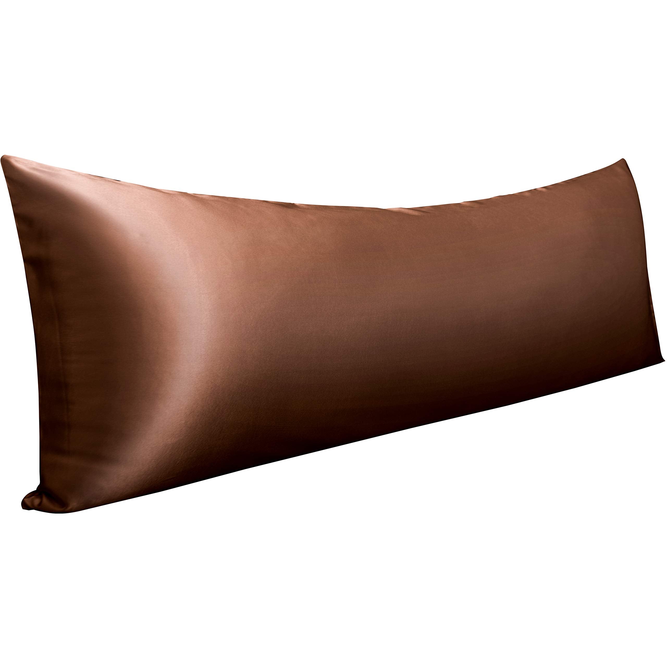 Ntbay Satin Body Pillowcase For Hair And Skin, Luxurious And Silky Pillow Case With Envelope Closure, 20X54 Inches, Brown