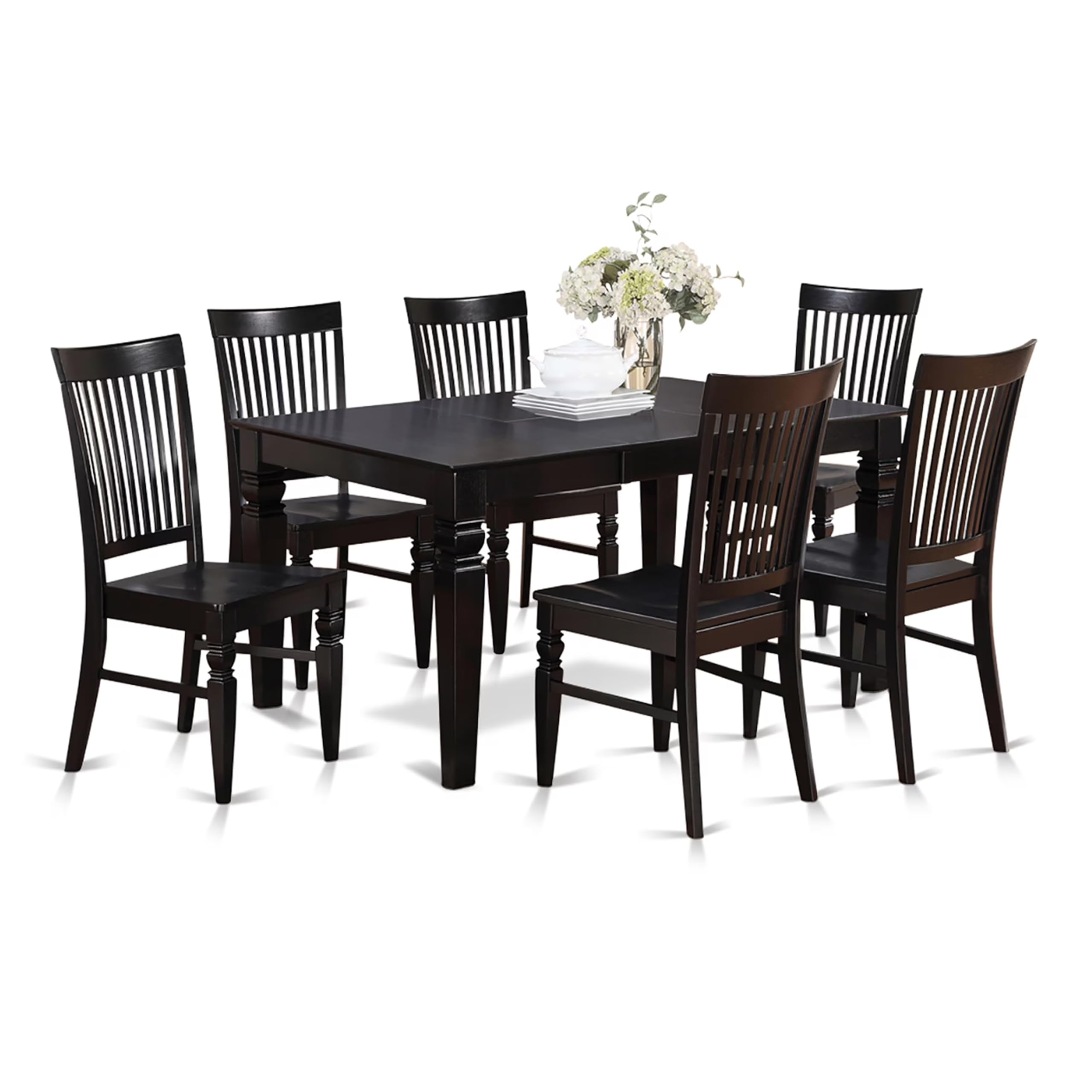 East West Furniture WEST7-BLK-W Weston 7 Piece Room Set Consist of a Rectangle Kitchen Table with Butterfly Leaf and 6 Dining Chairs, 42x60 Inch, Black & Cherry
