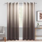 DWCN Ombre Sheer Curtains - Faux Linen Gradient Grommet Top Semi Voile Drapes for Bedroom and Living Room, Set of 2 Window Curta