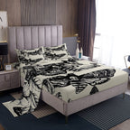 Gothic Skull Bedding Set Decorative Death Moth And Flowers Sheet Set Full Size For Kids Teens Adults Bedroom Decor Breathable Pe