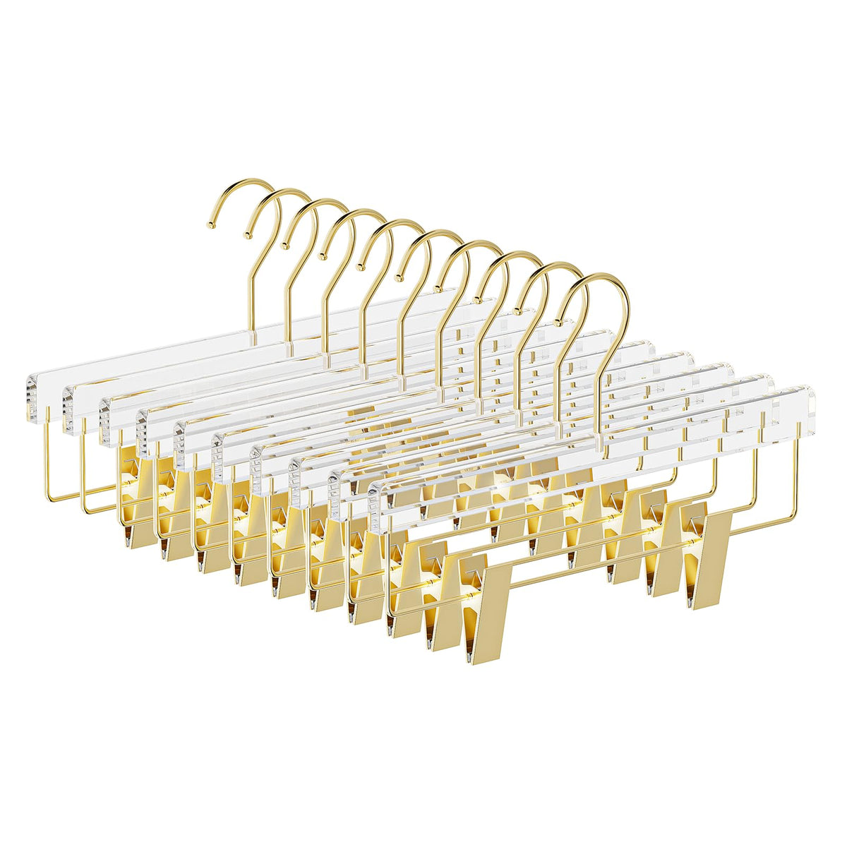 UEAKPIC Clear Gold Acrylic Pants Hangers 10 Pack with Adjustable Clips