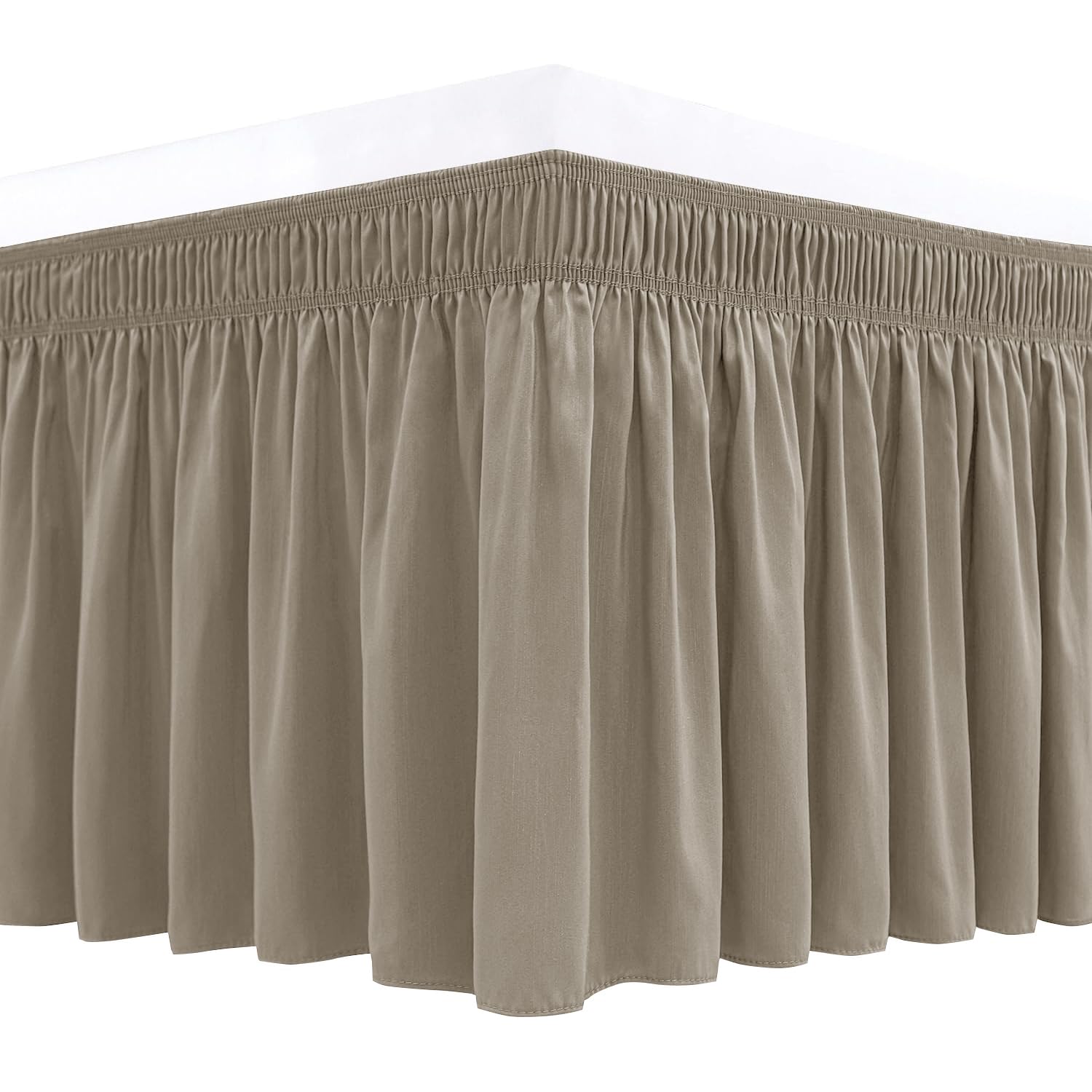 Biscaynebay Wrap Around Bed Skirts For Full & Full Xl Beds 15' Drop, Taupe Adjustable Elastic Dust Ruffles Easy Fit Wrinkle & F