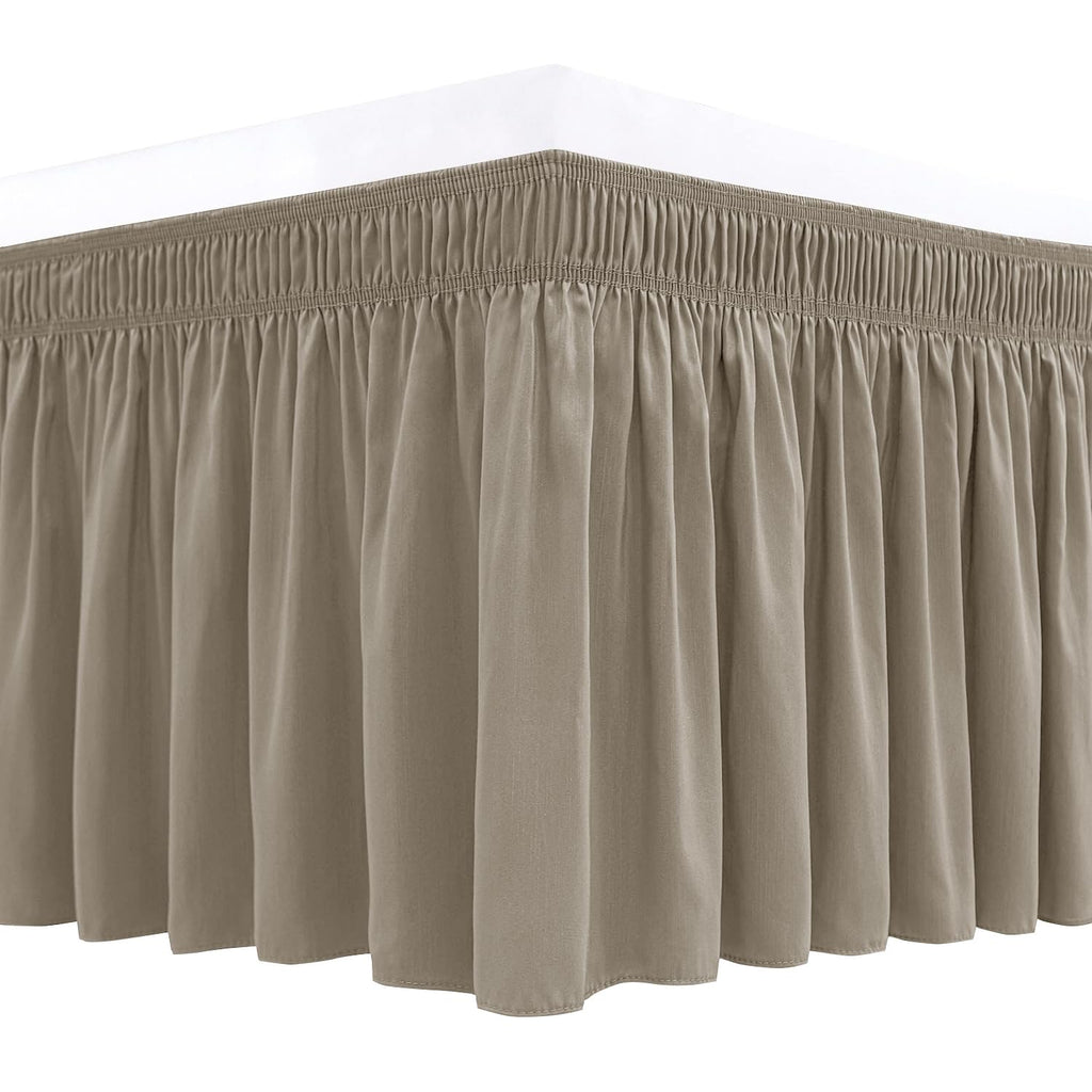Biscaynebay Wrap Around Bed Skirts For King & Cal King Beds 15' Drop, Taupe Adjustable Elastic Dust Ruffles Easy Fit Wrinkle &