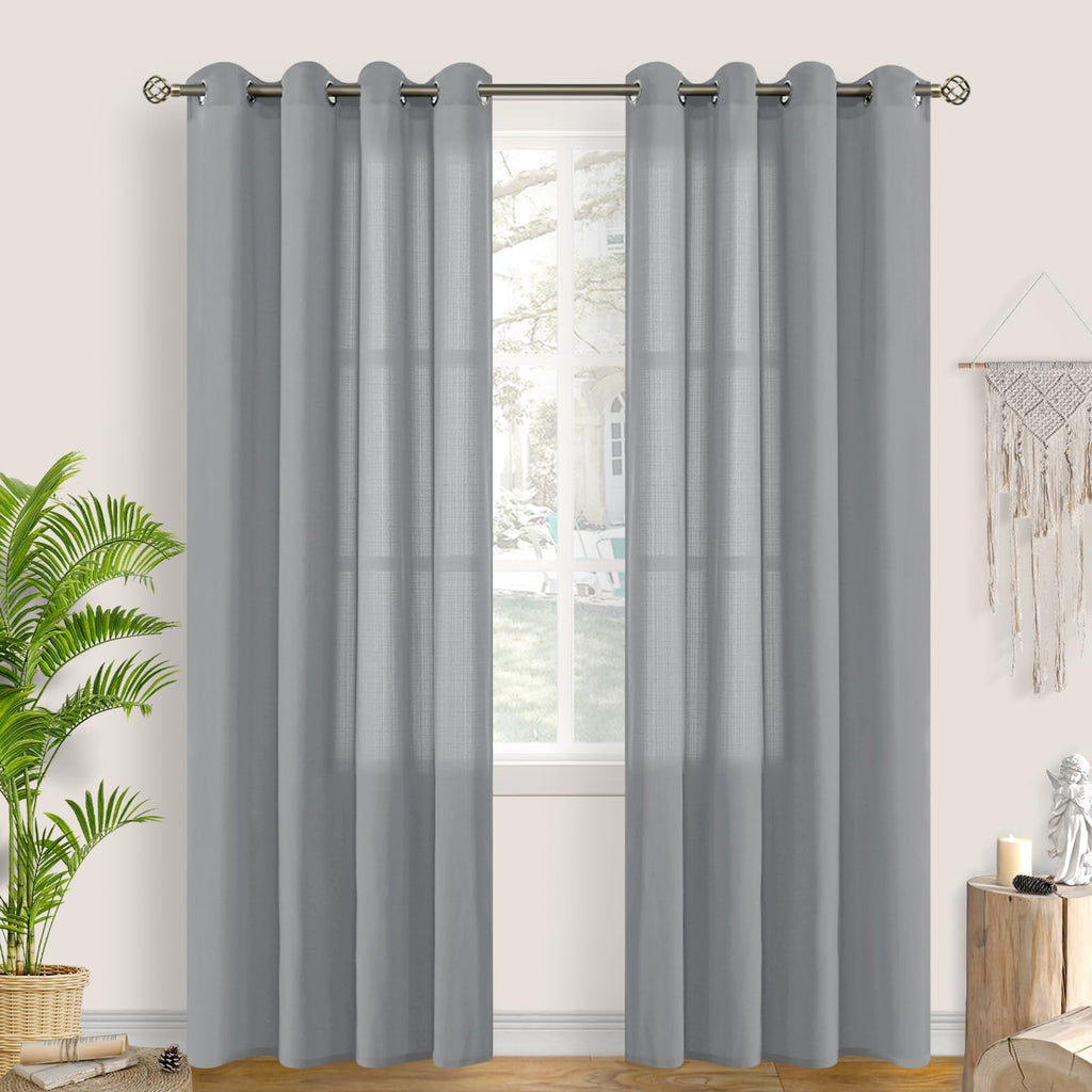 Bgment Grey Sheer Curtains 84 Inches Long For Bedroom, Grommet Linen Look Semi Sheer Casual Light Filtering Textured Privacy Cur