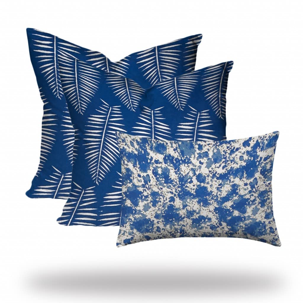 HomeRoots 100% Polyester Set of Three 20x20 Blue and White Blown Seam Polyester Coastal Throw Pillows