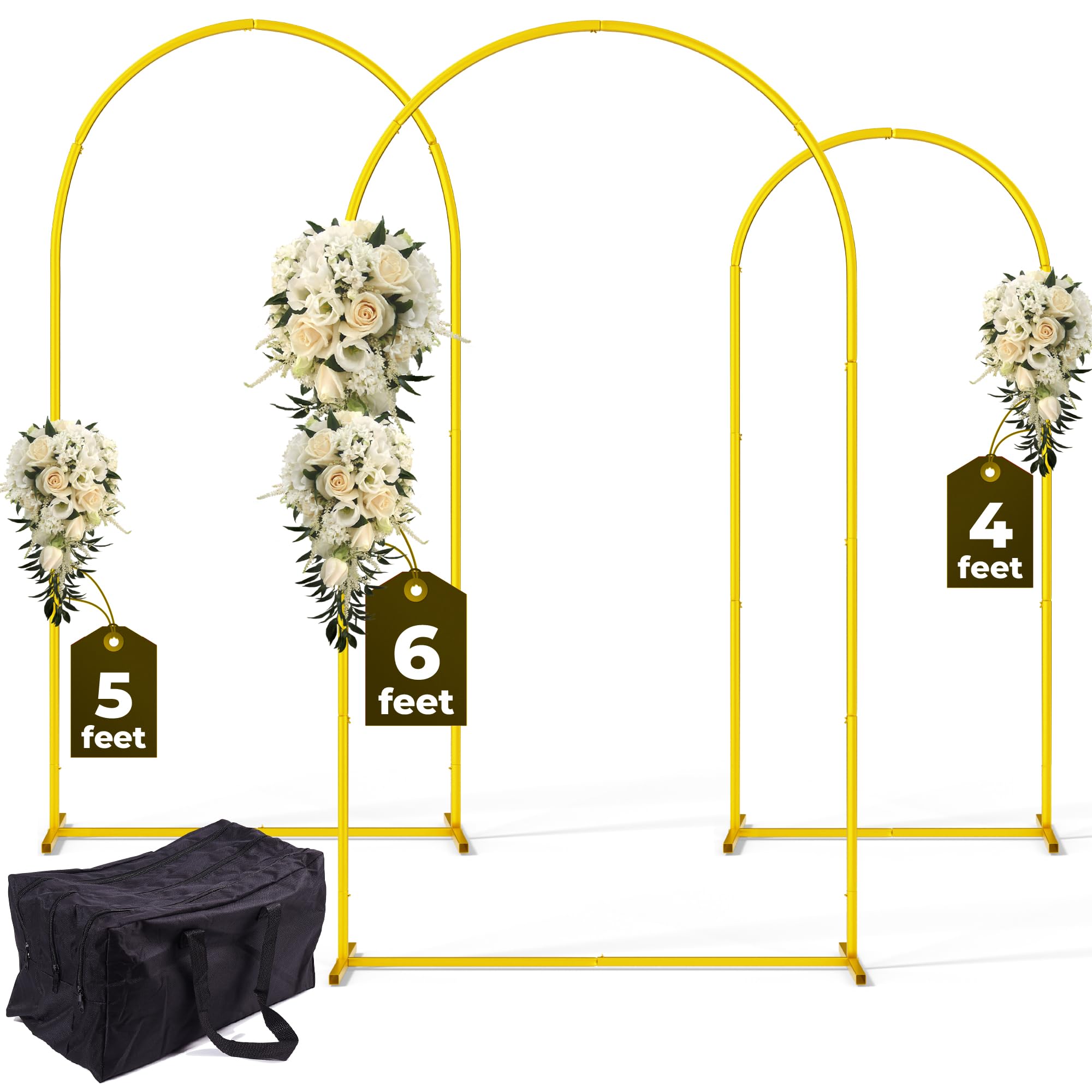 3 Pack Gold Metal Arch Backdrop Stand Set - 6Ft, 5Ft, 4Ft Balloon Stand For Weddings Ceremony, Parties, And Baby Showers - Door