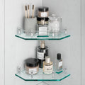 USF 9x9 Inches Glass Shelf for Bathroom | Corner Mounted Rack | Bearing Capacity 10 Kg | Transparent Glass | Suitable for Bath E