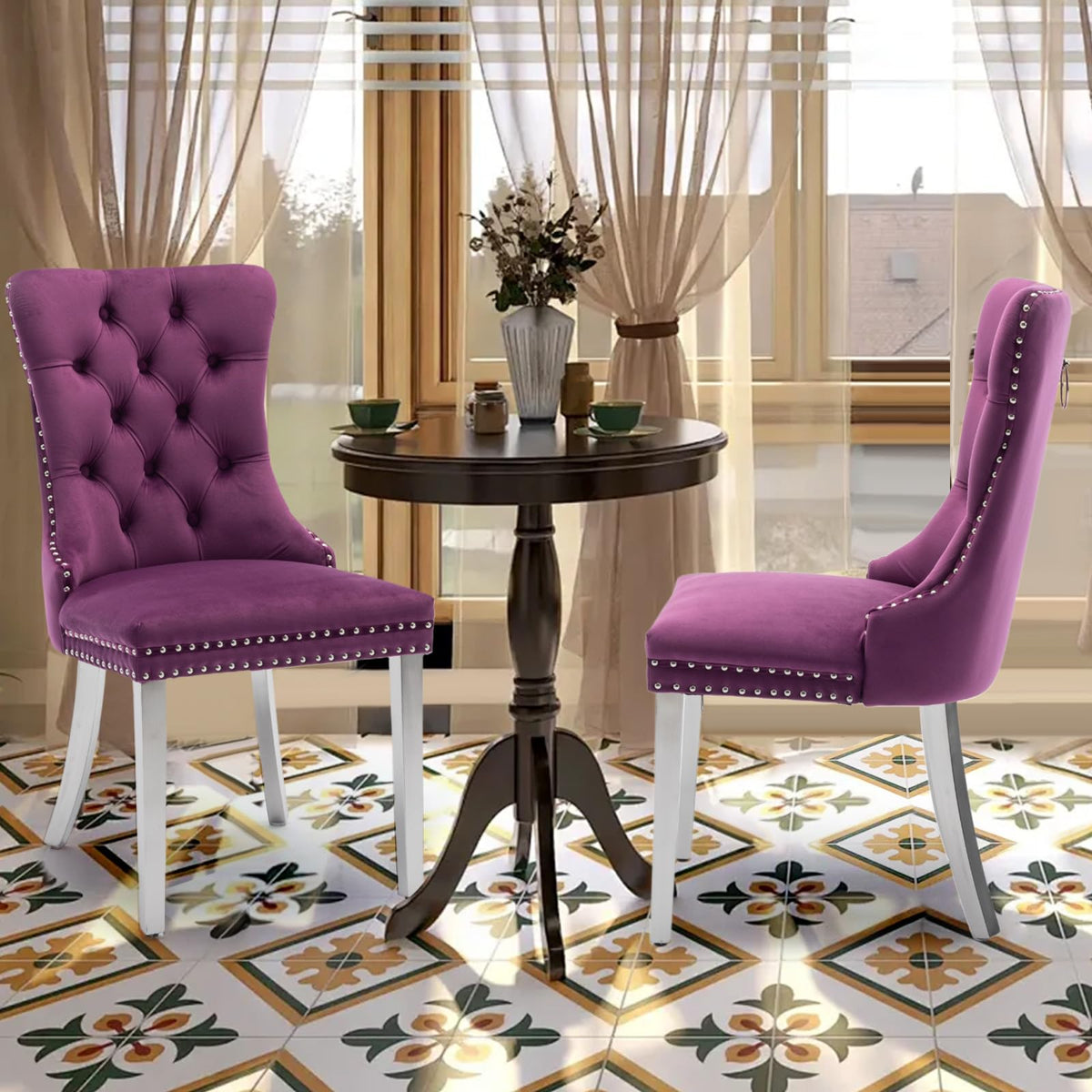 Soartalent Velvet Upholstered Dining Chairs Set Of 2, Modern Kitchen Side Chairs With Nailhead Trim And Silver Plated Leg, Metal