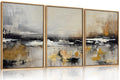 HOURIA Large Neutral Abstract Canvas Framed Wall Art Set,Modern Brown Wall Decor,Minimalist Black Beige Wall Painting,Dark Paste