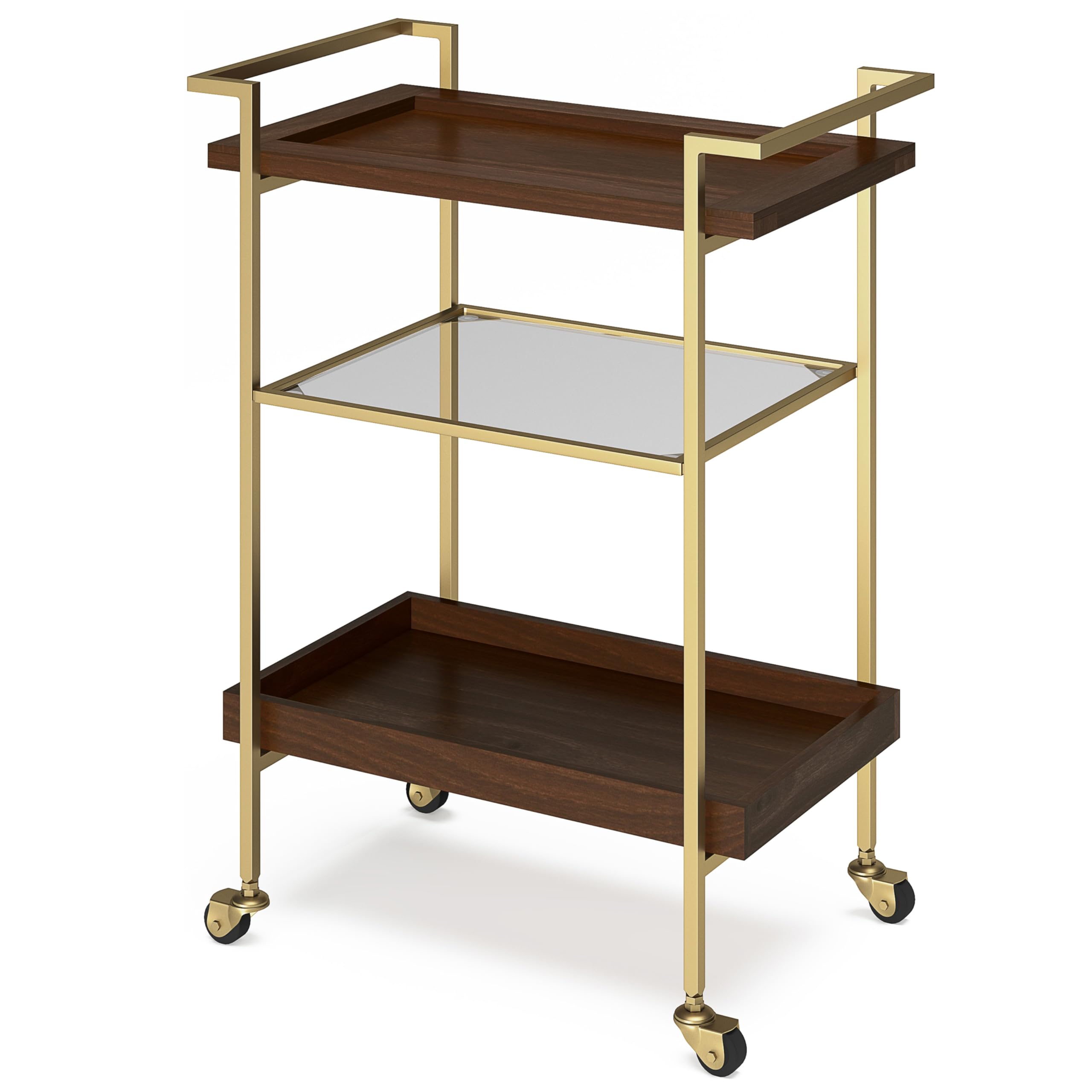 SIMPLIHOME Jace SOLID MANGO WOOD Industrial Contemporary 26 inch Wide Bar Cart in Cognac for the Living room, dining room and ki