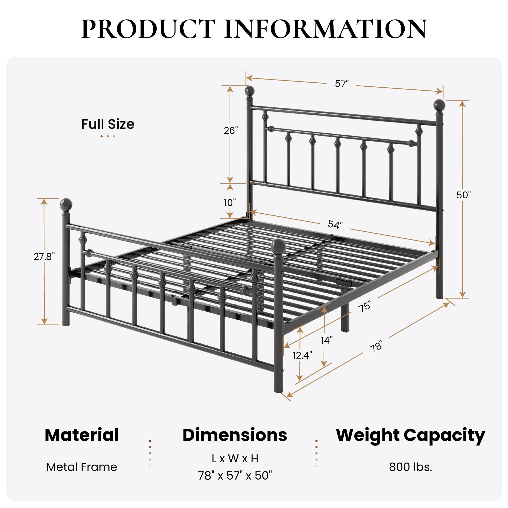 Sha Cerlin 14'' Full Size Metal Platform Bed Frame/Victorian Headboard And Footboard/Steel Slats Mattress Foundation For Storage/No Box Spring Needed/Noise Free/Black