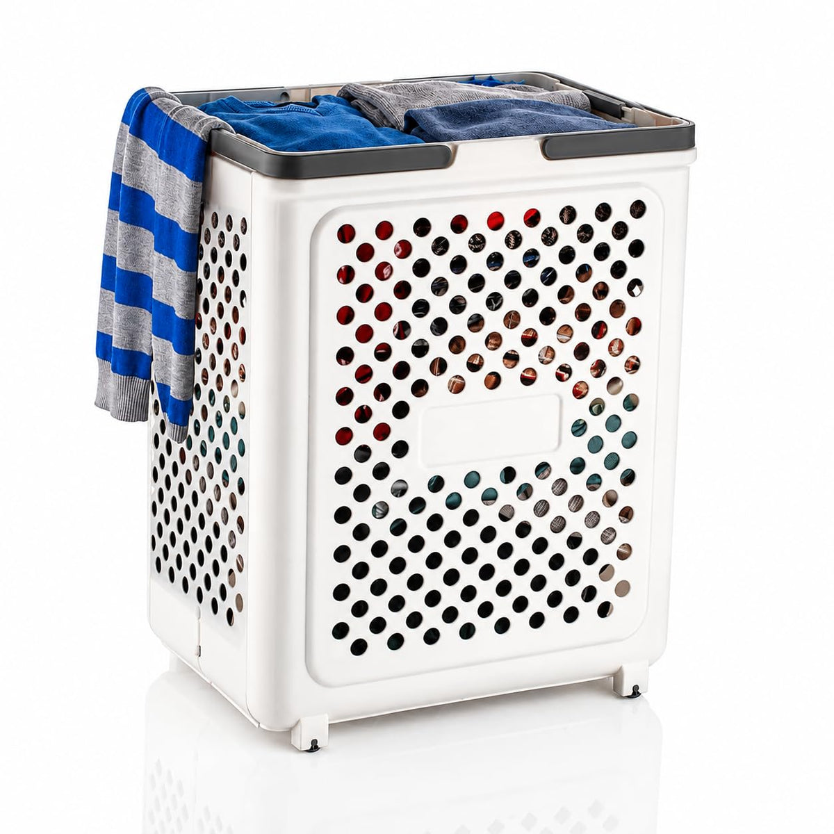Collapsible Laundry Basket with Wheels and Handle, 45L