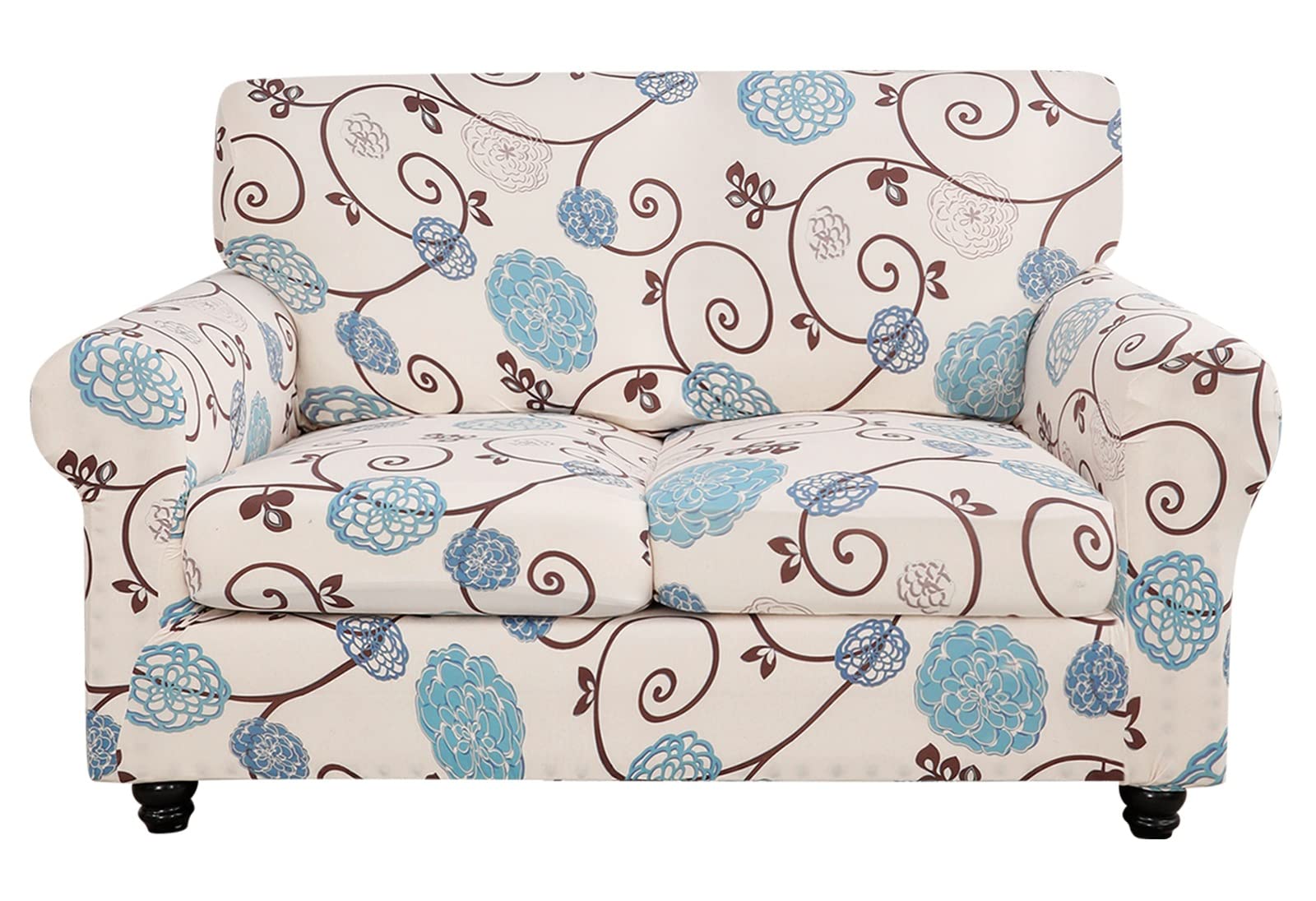 Searchi Stretch Sofa Cover Printed Couch Cover, Floral Pattern 3 Pieces Loveseat Slipcover With 2 Separate Cushion Cover, Washable Furniture Protector For Living Room(Loveseat, Ball Flower)