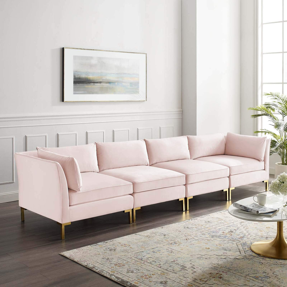 Modway Ardent Performance Velvet, 4-Seater Sofa, Pink