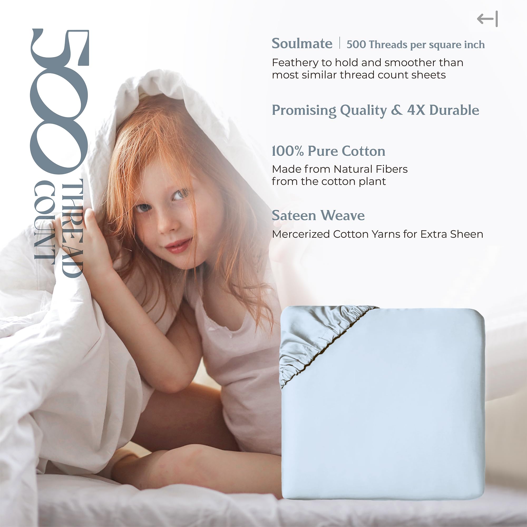 Mayfair Linen Queen Size Fitted Sheet Only - 100% Cotton 500 Thread Count Deep Pocket Queen Fitted Sheet, Cotton Fitted Sheet Qu