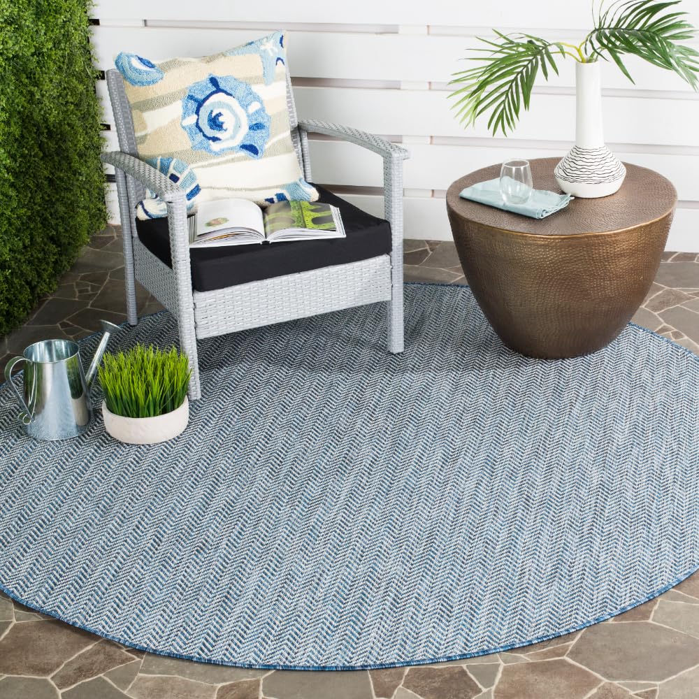 Safavieh Courtyard Collection Area Rug - 10' Round, Navy & Grey, Non-Shedding & Easy Care, Indoor/Outdoor & Washable-Ideal For Patio, Backyard, Mudroom (Cy8022-36821)