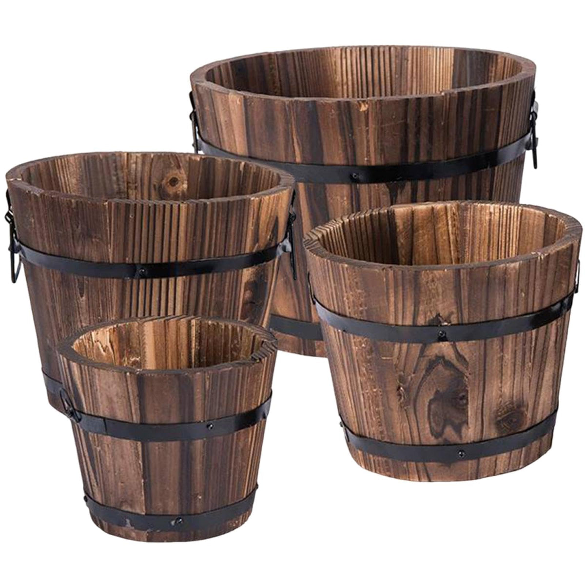 ZOOMELLA Wooden Bucket Barrel Planters Balcony Living Room Windowsill Farm Flower Pot Style A|Baskets, Pots & Window Boxes|Home