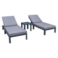 LeisureMod Chelsea Modern Aluminum Outdoor Chaise Lounge Chair Set of 2 with Side Table & Cushions (Blue)