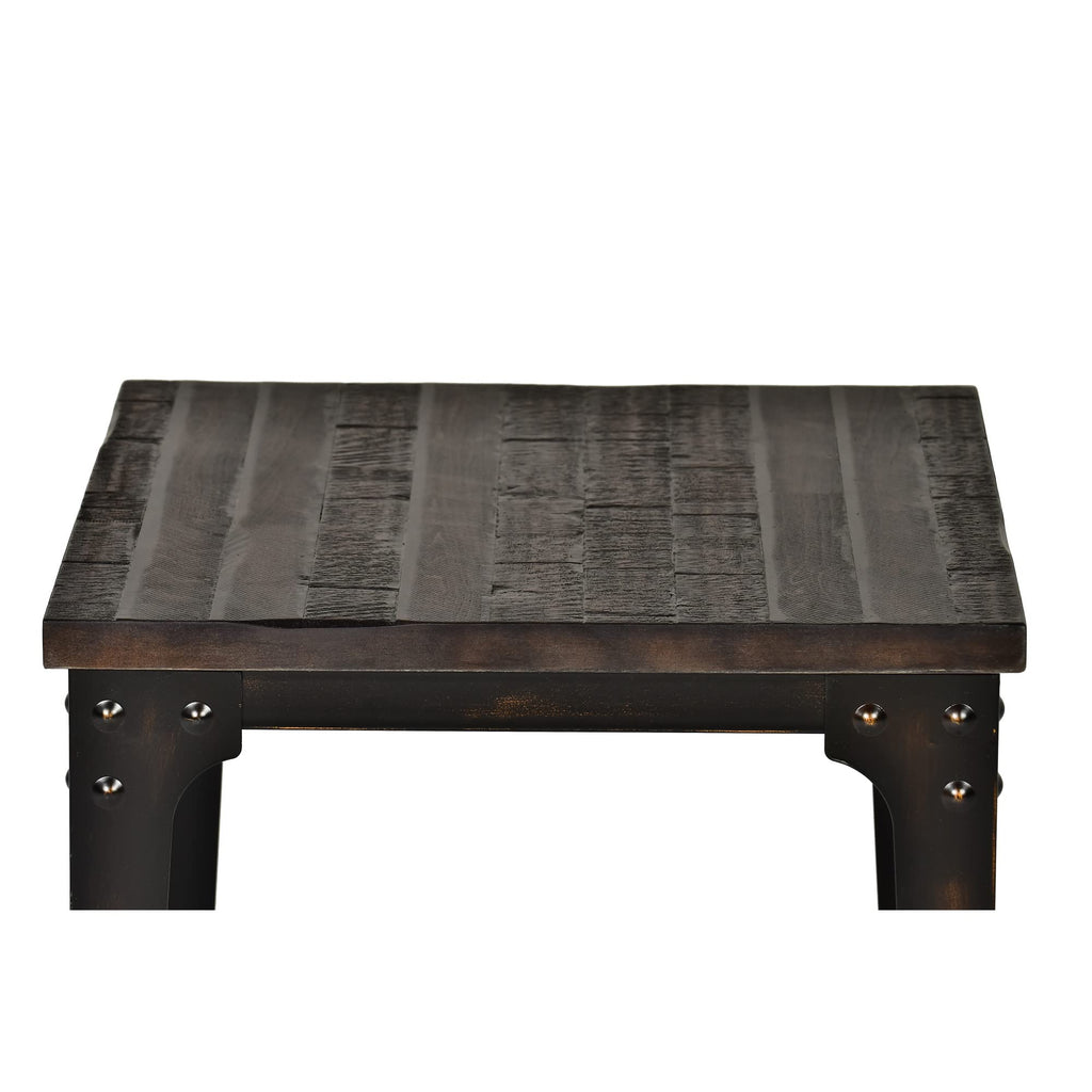 Steve Silver Sherlock Industrial Styling Square End Table, Hardwood Solids w/Iron Framed Base, Distressed Finish, Charcoal End Table, 22" L x 22" W x 24" H, Dark Brown/Charcoal