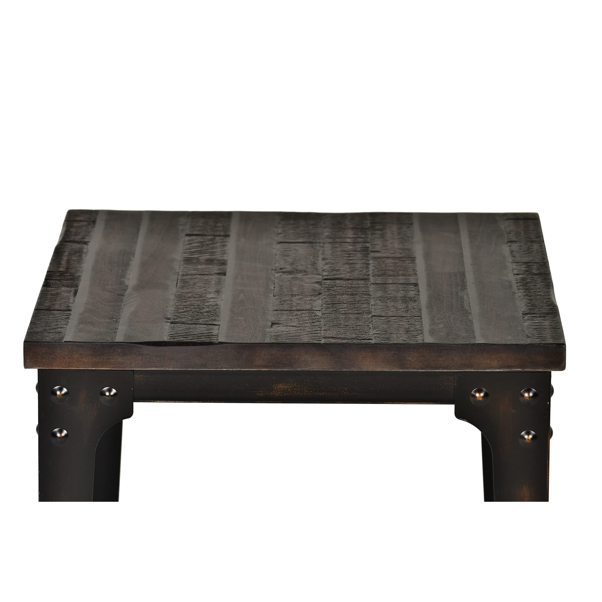 Steve Silver Sherlock Industrial Styling Square End Table, Hardwood Solids w/Iron Framed Base, Distressed Finish, Charcoal End Table, 22" L x 22" W x 24" H, Dark Brown/Charcoal