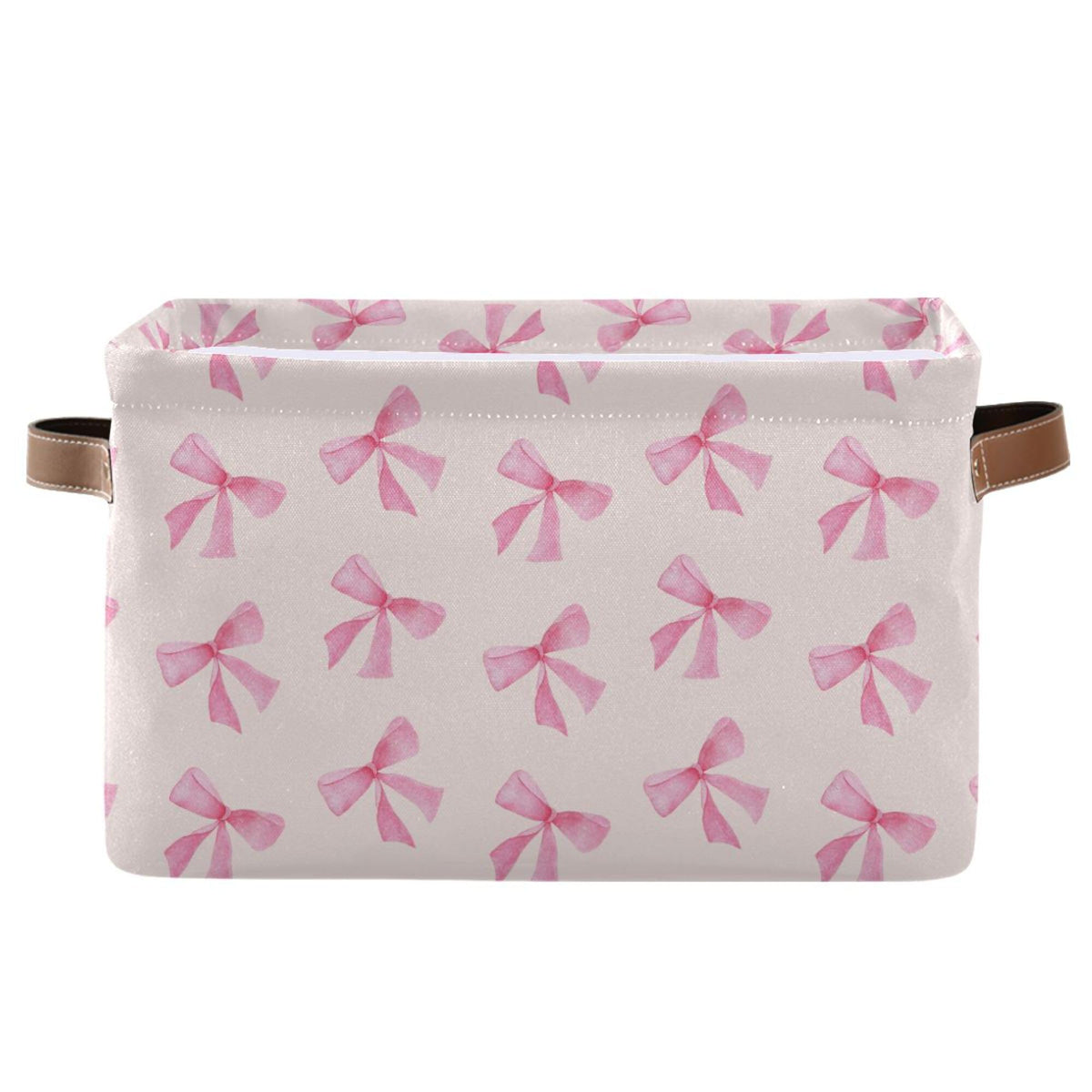 xigua Bow Storage Basket Collapsible Toy Storage Bins Waterproof Canvas Storage Basket with Leather Handles for Home Closets Off