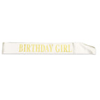 Dadam Birthday Sash For Girls White Satin Birthday Girl Sash With Gold Glitter Lettering Party Favors, Supplies And Decorations