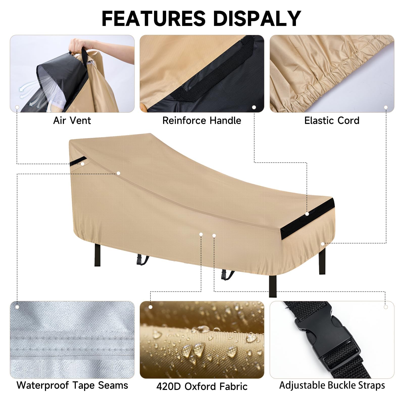 Neverland Waterproof Patio Lounge Chair Cover, Outdoor Chaise Lounge Covers With Heavy Duty Material, 420D Waterproof Outdoor Ch
