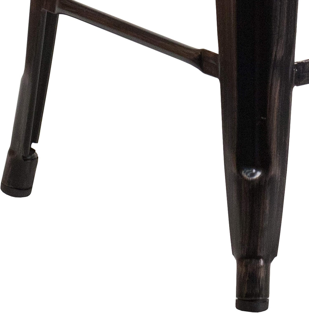 Commercial Grade 24 High Backless Black-Antique Gold Metal Indoor-Outdoor Counter Height Stool with Square Seat