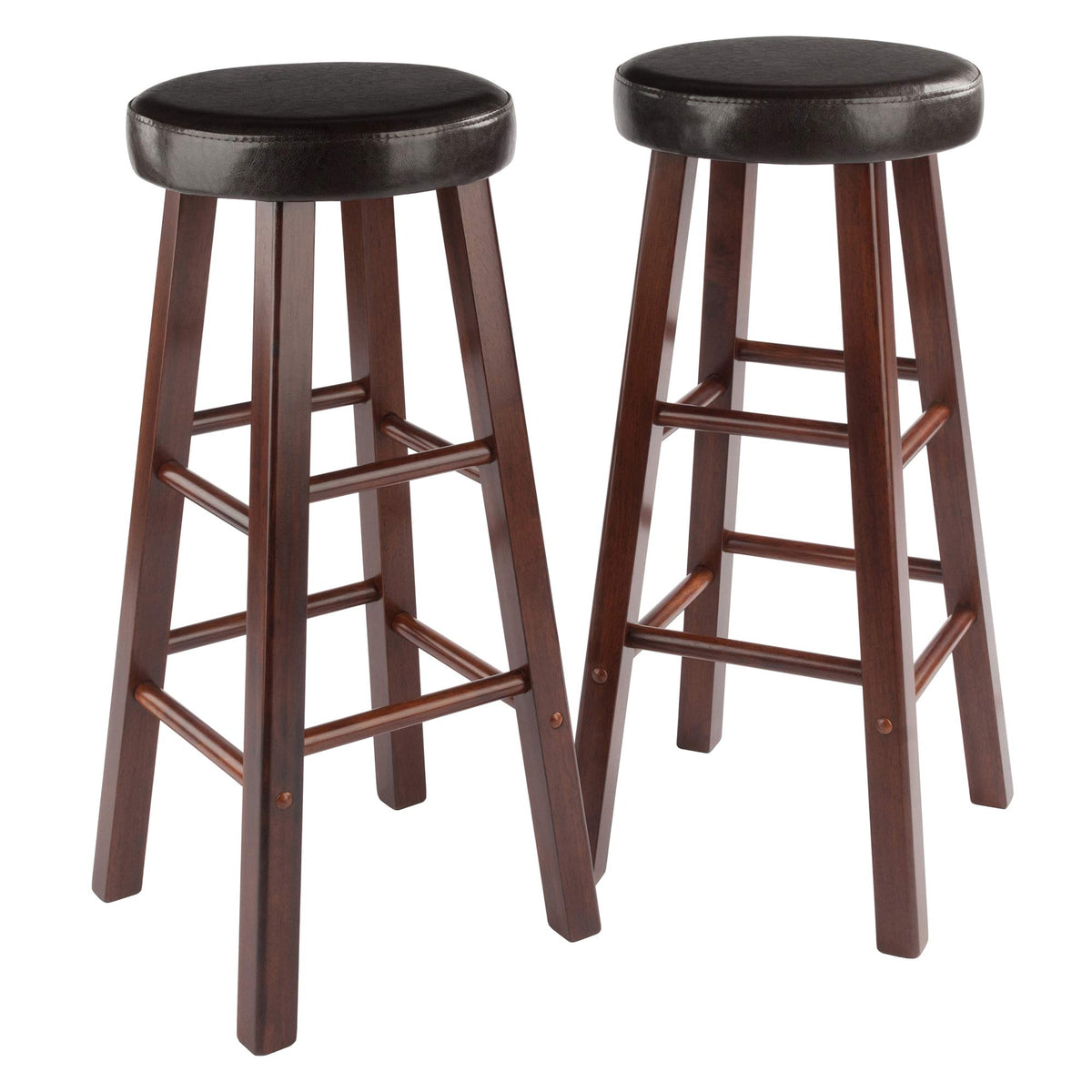 Winsome Maria 2-Piece Bar Stool Set, 30In Height, Faux Leather Cushion Seat, Walnut Finish