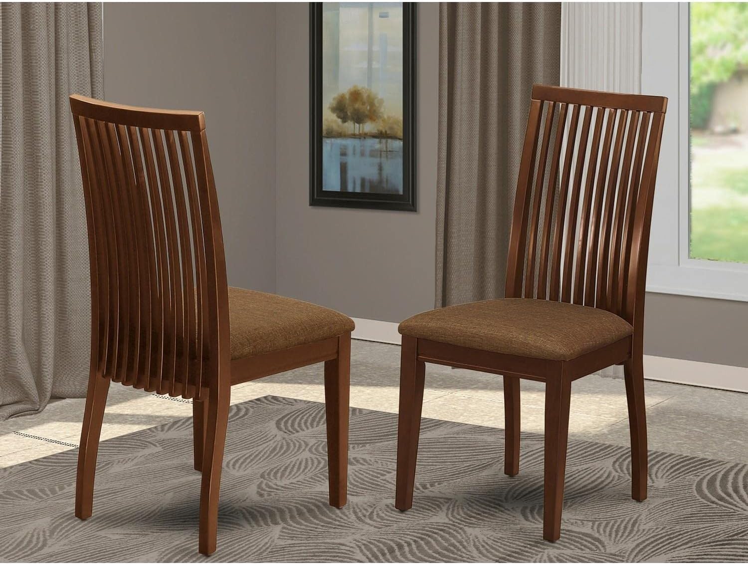 East West Furniture Ipc-Mah-C Ipswich Dining Room Chairs - Linen Fabric Upholstered Solid Wood Chairs, Set Of 2, Mahogany