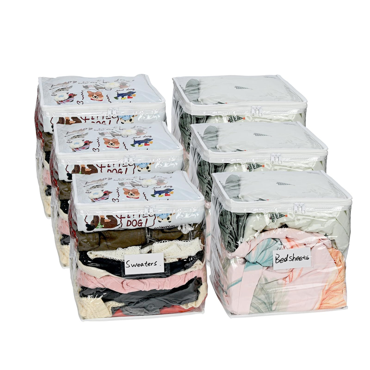 6 Pack Clear Clothes Storage Bags for Sweater, Blanket, Sheets Organization