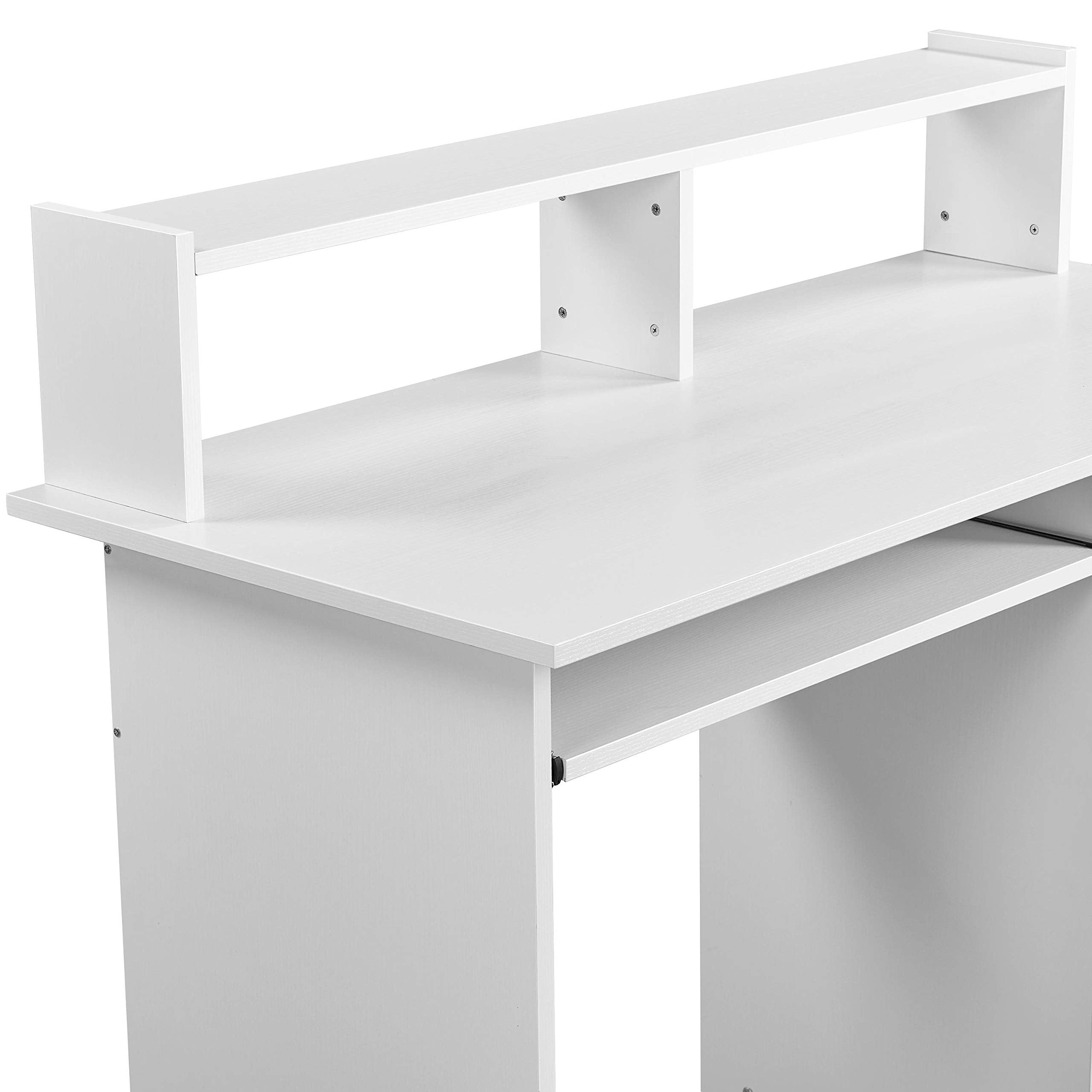 Yaheetech Desk With Keyboard Tray, Home Office Computer Desk Wooden Pc Laptop Desk, Morden Sturdy Study Writing Table, White