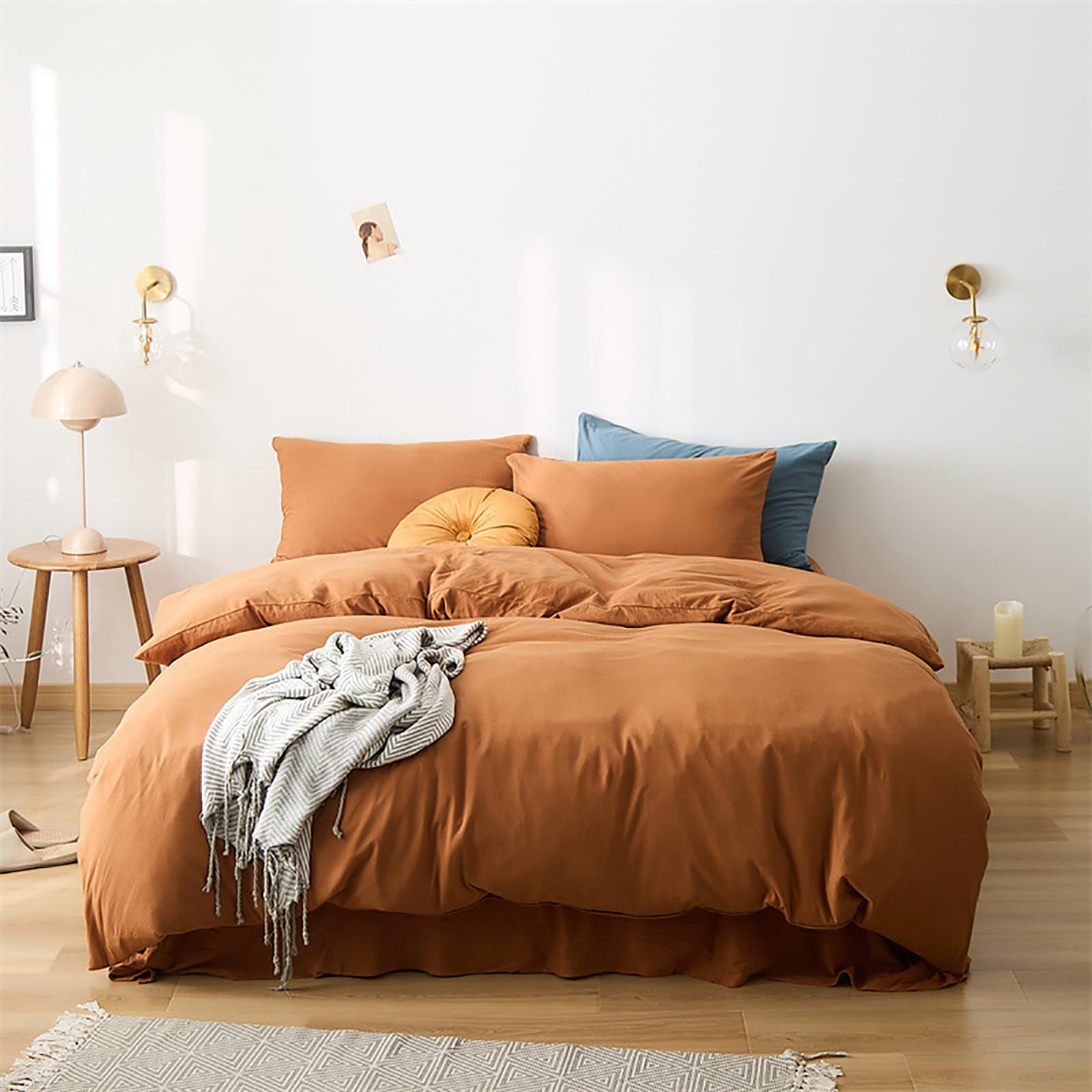 Cottonight Pumpkin Color Comforter Set King Rust Terracotta Bedding Comforter Set Burnt Orange Solid Reddish Brown Blanket Quilt