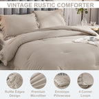 Andency Wheat Ruffle Comforter Set, 2 Pieces Kids Comforter Set Twin(66X90Inch), Farmhouse Shabby Chic Comforter Set, Soft Microfiber Kids Bedding Set