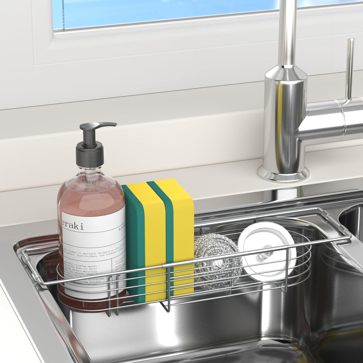 Sink Caddy Sponge Holder Kitchen Sink Organizer Expandable 13.4 to 17.1